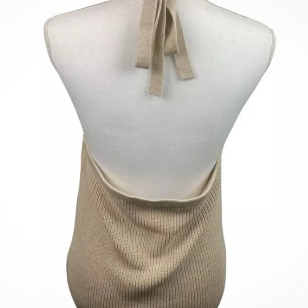 J Crew Khaki Cashmere Blend Sweater Knit Halter Tie Retro Tank Top NWT 2X #1765